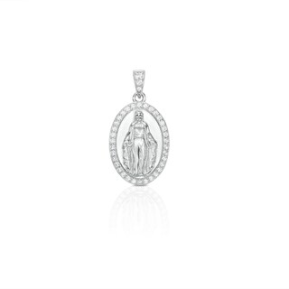 Solid Sterling Silver CZ Oval Frame Our Lady of Guadalupe Necklace Charm
