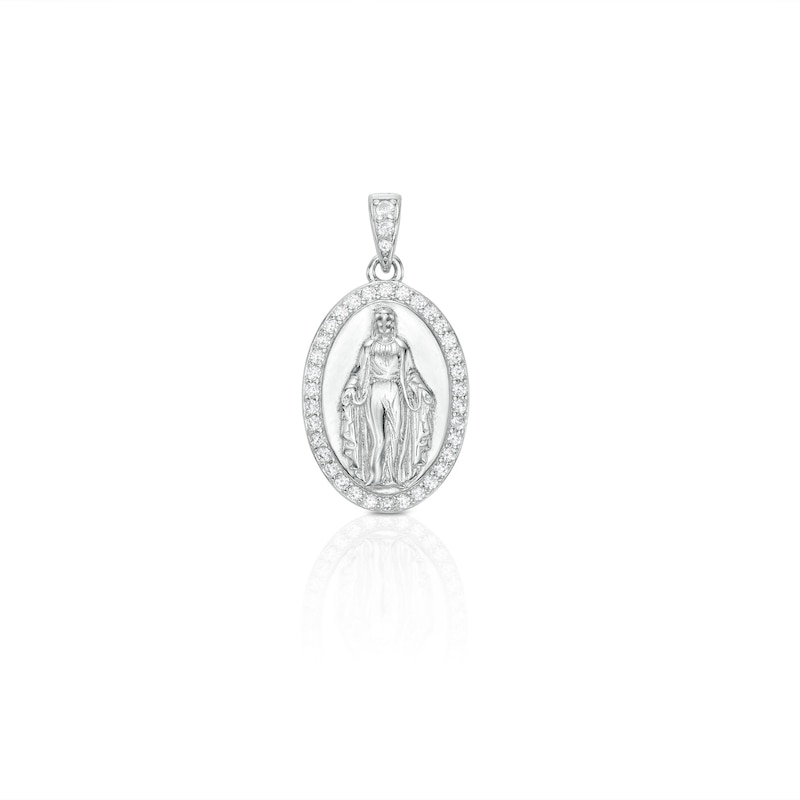 Solid Sterling Silver CZ Oval Frame Our Lady of Guadalupe Necklace Charm