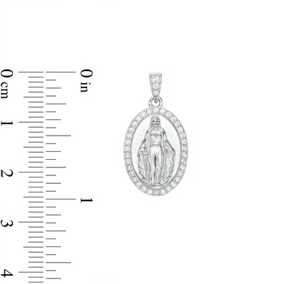 Solid Sterling Silver CZ Oval Frame Our Lady of Guadalupe Necklace Charm