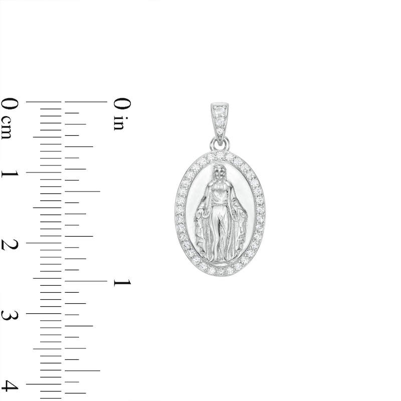 Cubic Zirconia Oval Frame Our Lady of Guadalupe Necklace Charm in Sterling Silver