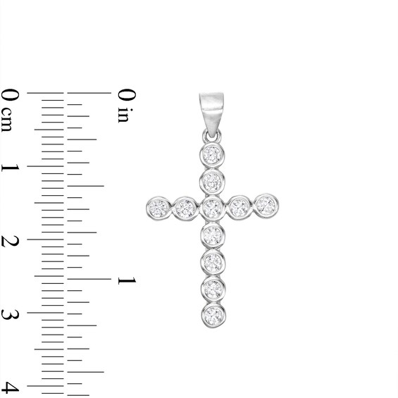 Cubic Zirconia Bezel Set Cross Necklace Charm in Sterling Silver