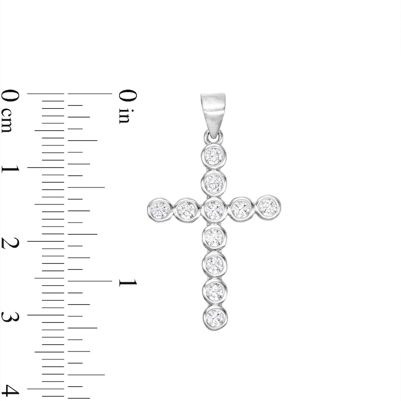 Main Image 2 of Cubic Zirconia Bezel Set Cross Necklace Charm in Sterling Silver
