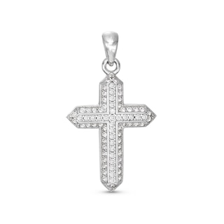Solid Sterling Silver CZ Pavé Bold Triple Row Cross Necklace Charm