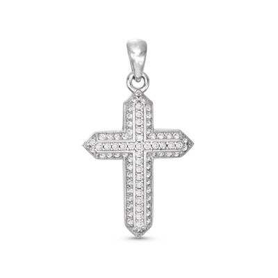 Solid Sterling Silver CZ Pavé Bold Triple Row Cross Necklace Charm
