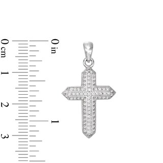 Solid Sterling Silver CZ Pavé Bold Triple Row Cross Necklace Charm