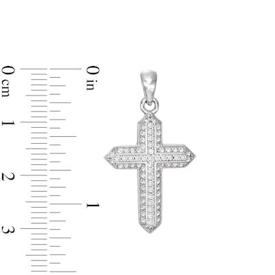 Solid Sterling Silver CZ Pavé Bold Triple Row Cross Necklace Charm