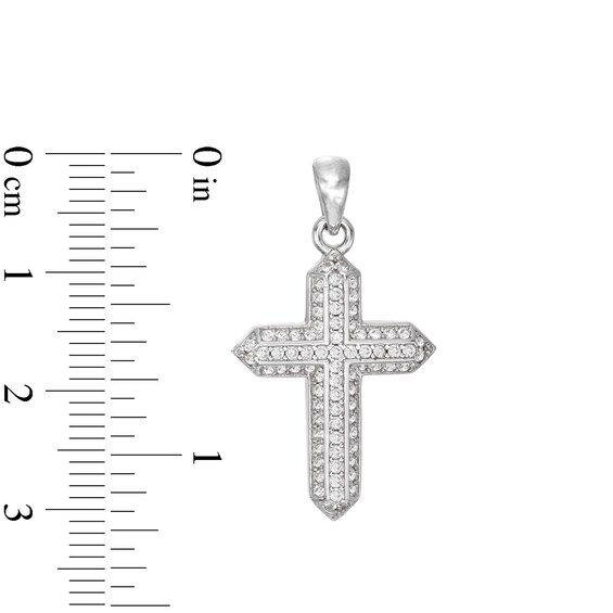 Solid Sterling Silver CZ Pavé Bold Triple Row Cross Necklace Charm