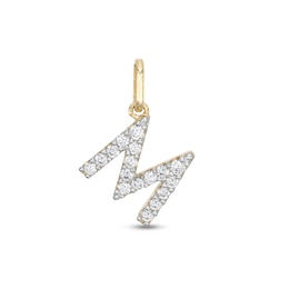 Cubic Zirconia Small Pavé M Initial Necklace Charm in 10K Gold