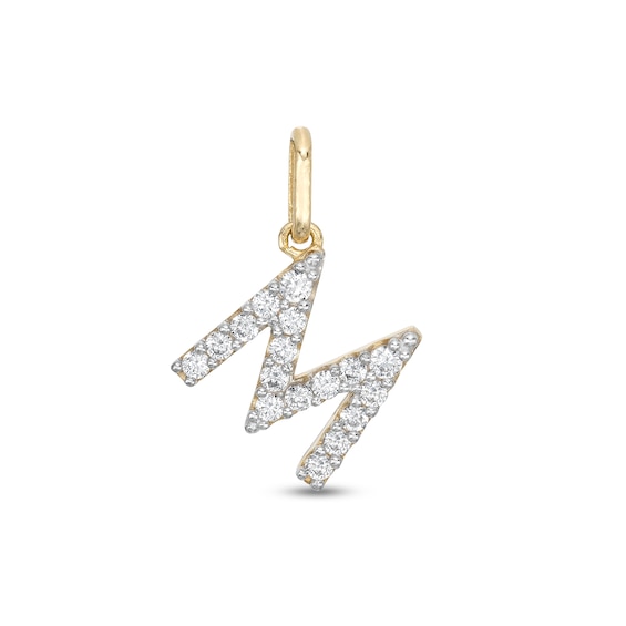 Cubic Zirconia Small Pavé Initial Necklace Charm in 10K Gold