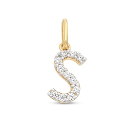 Cubic Zirconia Small Pavé S Initial Necklace Charm in 10K Gold