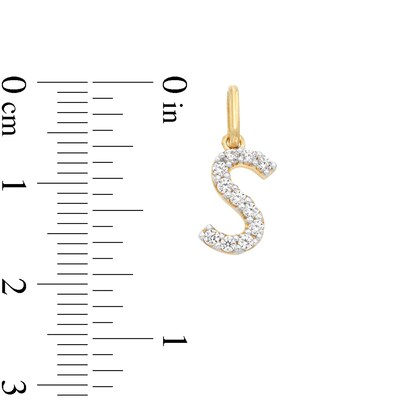 Cubic Zirconia Small Pavé S Initial Necklace Charm in 10K Gold