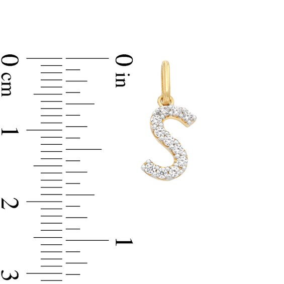 Cubic Zirconia Small Pavé S Initial Necklace Charm in 10K Gold