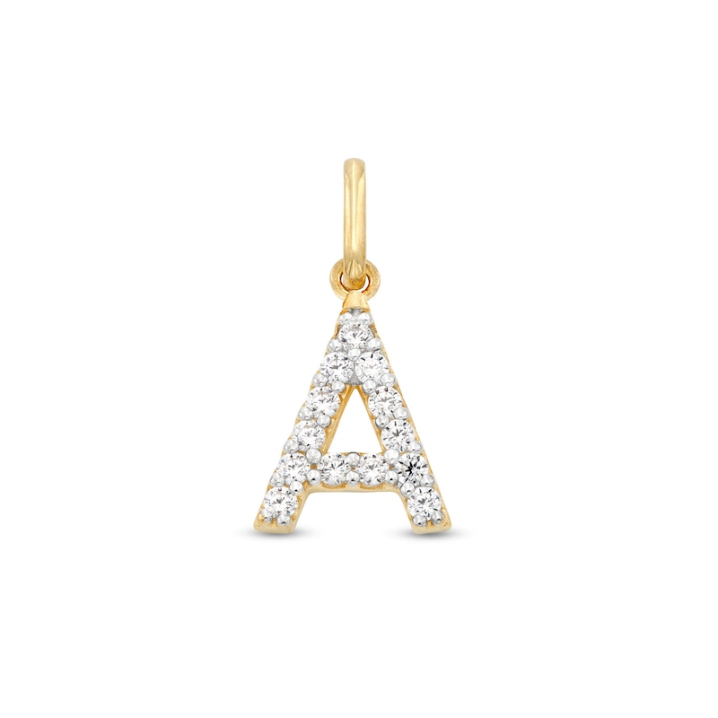 Cubic Zirconia Small Pavé A Initial Necklace Charm in 10K Gold