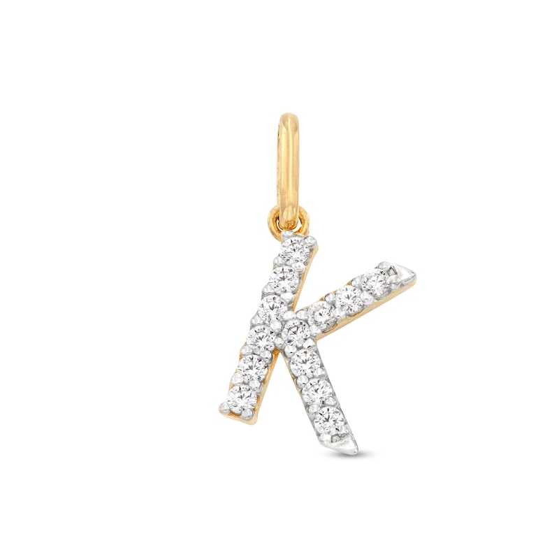 Main Image 1 of Cubic Zirconia Small Pavé K Initial Necklace Charm in 10K Gold