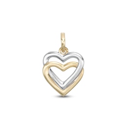 Interlocked Double Heart Two-Tone Necklace Charm in 10K Gold
