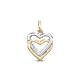 Interlocked Double Heart Two-Tone Necklace Charm in 10K Gold