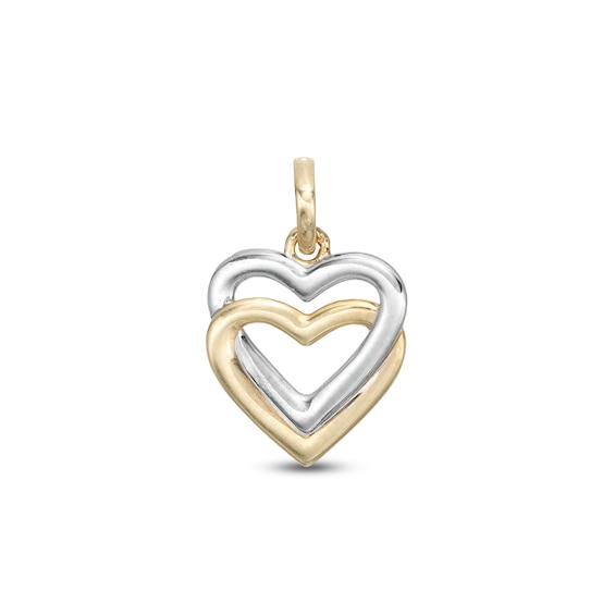 Interlocked Double Heart Two-Tone Necklace Charm in 10K Gold