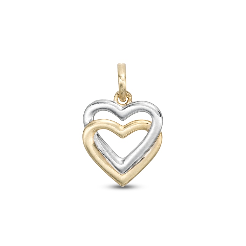 Interlocked Double Heart Two-Tone Necklace Charm in 10K Gold