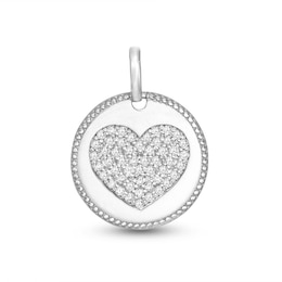 Sterling Silver CZ Pavé Heart Medallion Necklace Charm