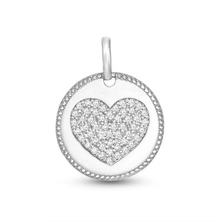 Sterling Silver CZ Pavé Heart Medallion Necklace Charm