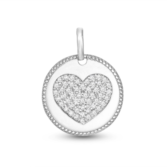 Cubic Zirconia Pavé Heart Medallion Necklace Charm in Sterling Silver