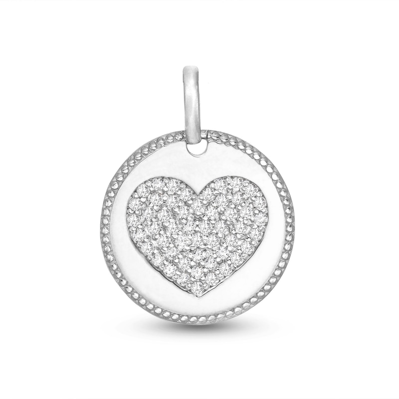 Sterling Silver CZ Pavé Heart Medallion Necklace Charm