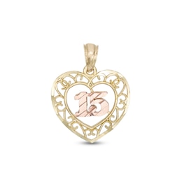 Quince Filigree Heart Two-Tone Necklace Charm in 10K Gold