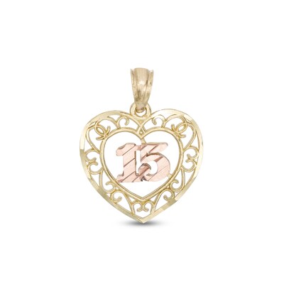Quince Filigree Heart Two-Tone Necklace Charm in 10K Gold