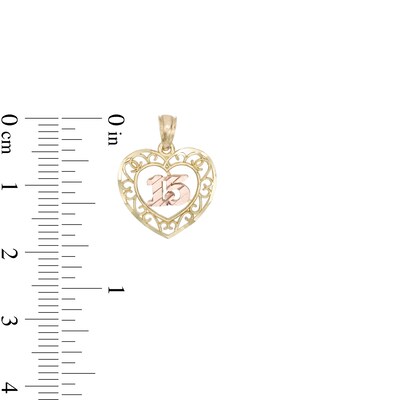 Quince Filigree Heart Two-Tone Necklace Charm in 10K Gold