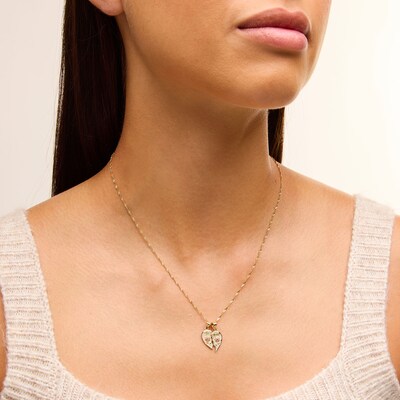 Te Amo Rose Breakable Heart Two-Tone Necklace Charm in 10K Gold
