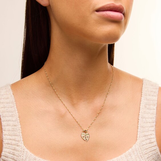 Te Amo Rose Breakable Heart Two-Tone Necklace Charm in 10K Gold