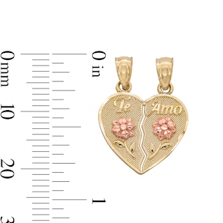 Te Amo Rose Breakable Heart Two-Tone Necklace Charm in 10K Gold
