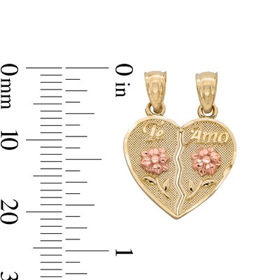 Te Amo Rose Breakable Heart Two-Tone Necklace Charm in 10K Gold