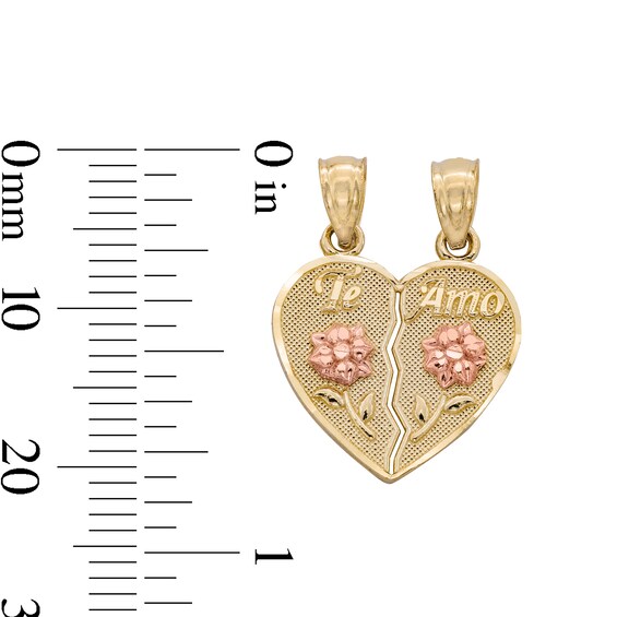 Te Amo Rose Breakable Heart Two-Tone Necklace Charm in 10K Gold