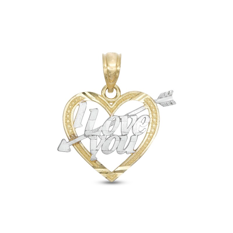 I Love You Arrow Heart Two-Tone Necklace Charm in 10K Gold