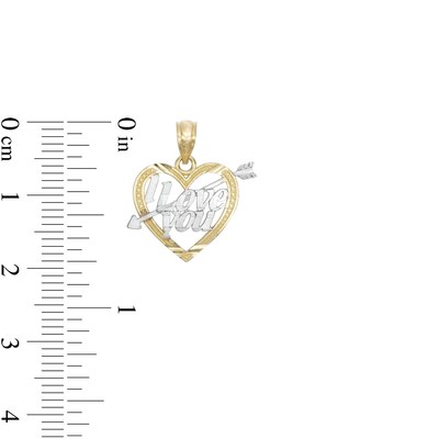 I Love You Arrow Heart Two-Tone Necklace Charm in 10K Gold