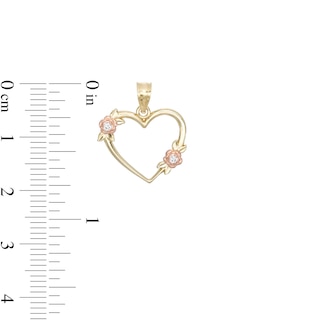Cubic Zirconia Rosebud Open Heart Two-Tone Necklace Charm in 10K Gold