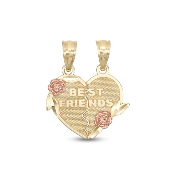 Best Friends Breakable Heart with Roses Two-Tone Necklace Charm in 10K Gold