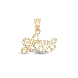 Diamond-Cut Love Script Two-Tone Necklace Charm in 10K Gold