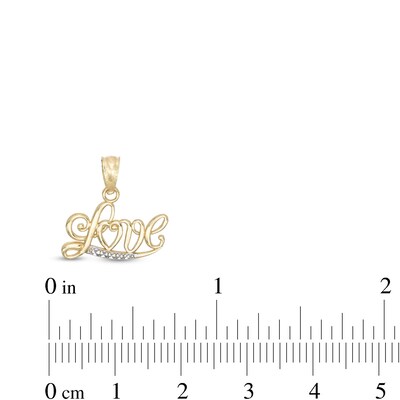 Diamond-Cut Love Script Two-Tone Necklace Charm in 10K Gold