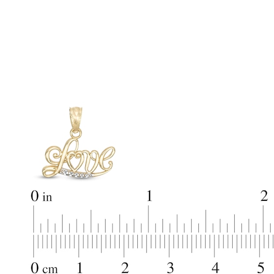 Diamond-Cut Love Script Two-Tone Necklace Charm in 10K Gold