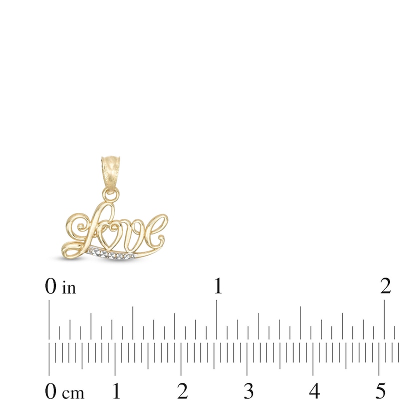 Diamond-Cut Love Script Two-Tone Necklace Charm in 10K Gold