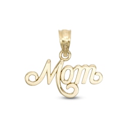 Small Scroll Mom Necklace Charm in 10K Gold