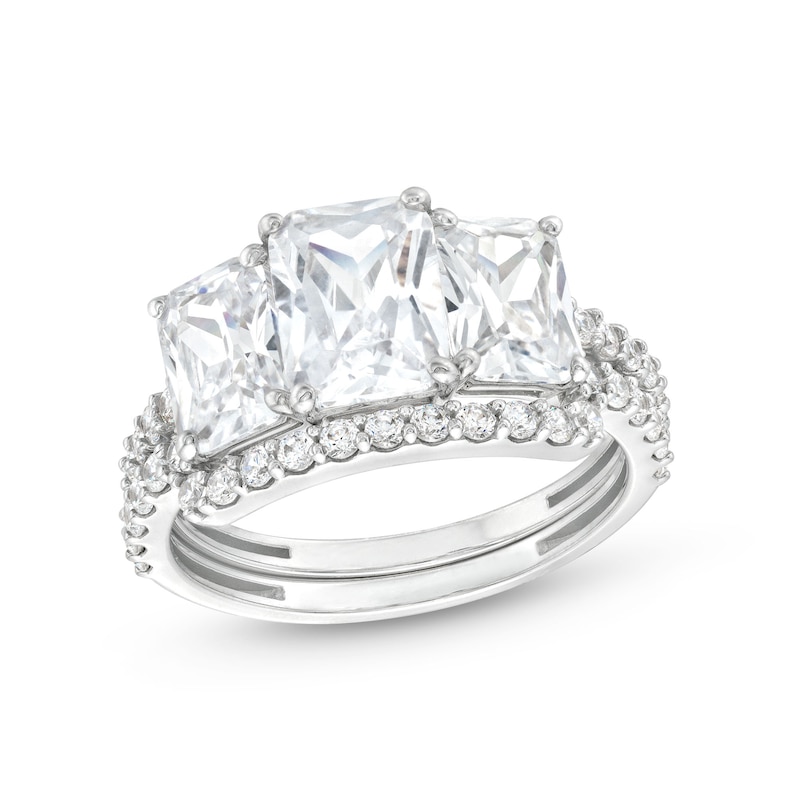 Main Image 1 of Sterling Silver CZ Tri-Baguette Cut Bridal Ring Set - Size 7