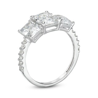 Sterling Silver CZ Tri-Baguette Cut Bridal Ring Set - Size 7