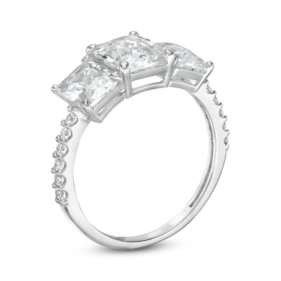 Sterling Silver CZ Tri-Baguette Cut Bridal Ring Set - Size 7
