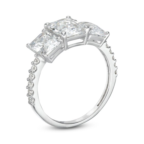 Sterling Silver CZ Tri-Baguette Cut Bridal Ring Set - Size 7