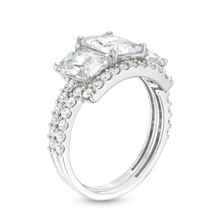 Sterling Silver CZ Tri-Baguette Cut Bridal Ring Set - Size 7