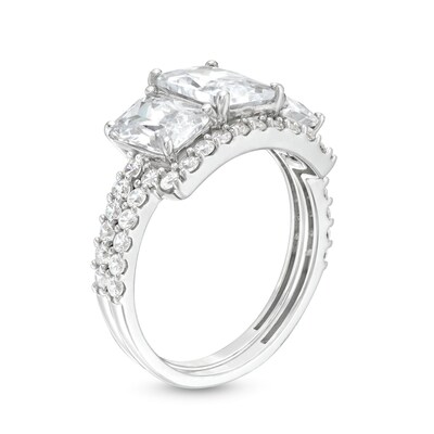 Sterling Silver CZ Tri-Baguette Cut Bridal Ring Set - Size 7