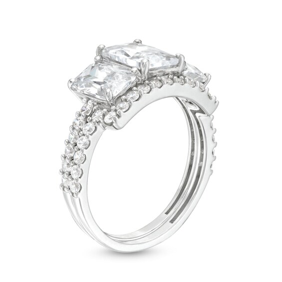 Sterling Silver CZ Tri-Baguette Cut Bridal Ring Set - Size 7